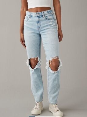 American Eagle Distressed High-Rise Straight Jeans